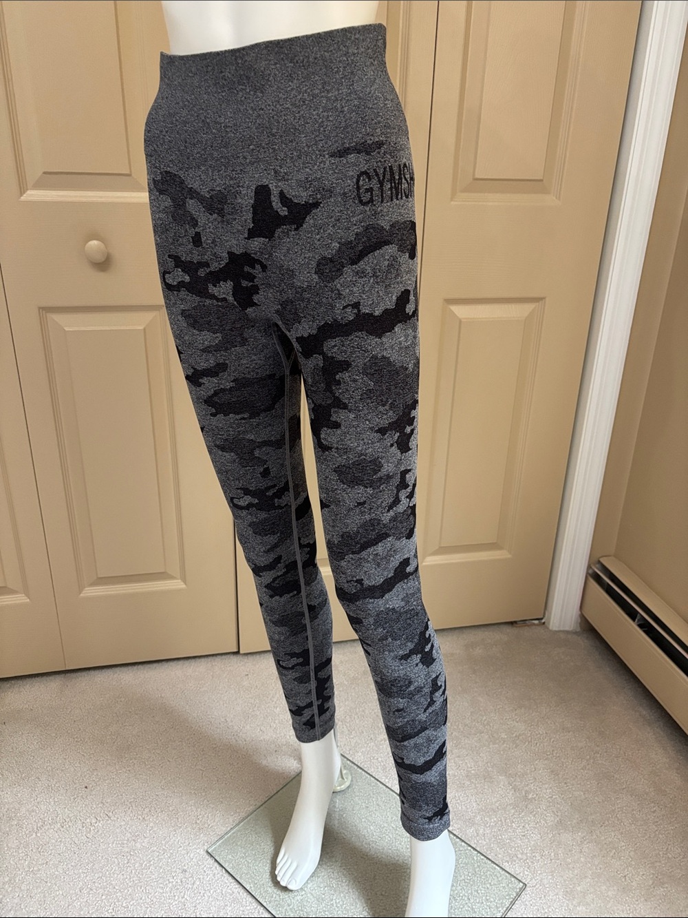 GYMSHARK gray and black camo leggings